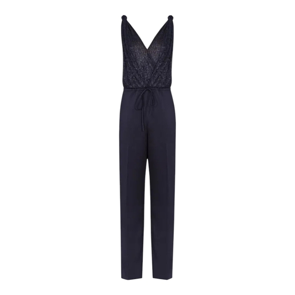 Reiss Margot Metallic & Satin Jumpsuit Navy Size 8 US - Picture 1 of 13